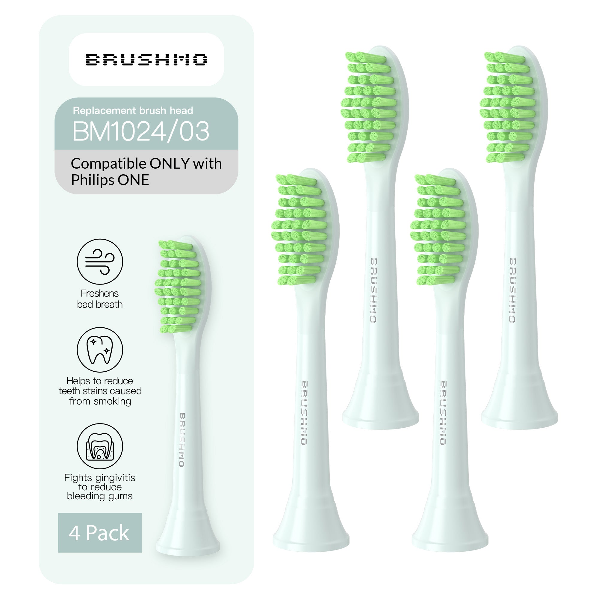 Replacement Toothbrush Heads Compatible with Philips Sonicare One - 4 Pack, Mint Light Blue