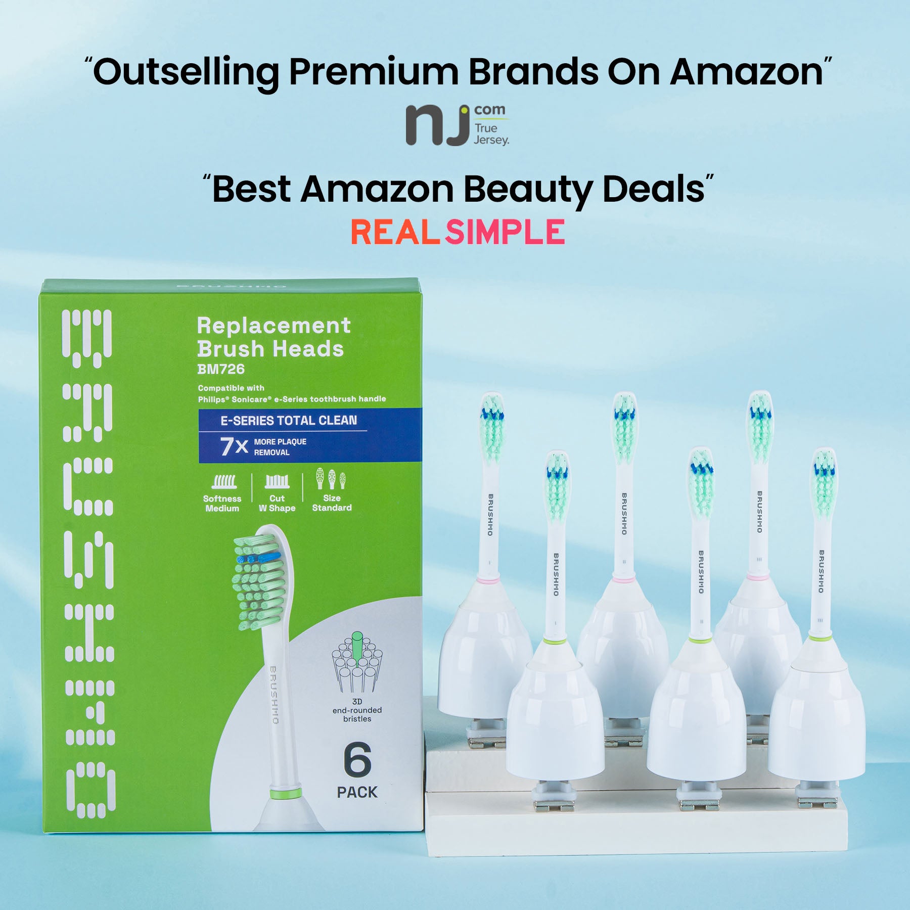 Replacement Toothbrush Heads Compatible with Philips Sonicare e-Series- Total Clean (6 Pack), White