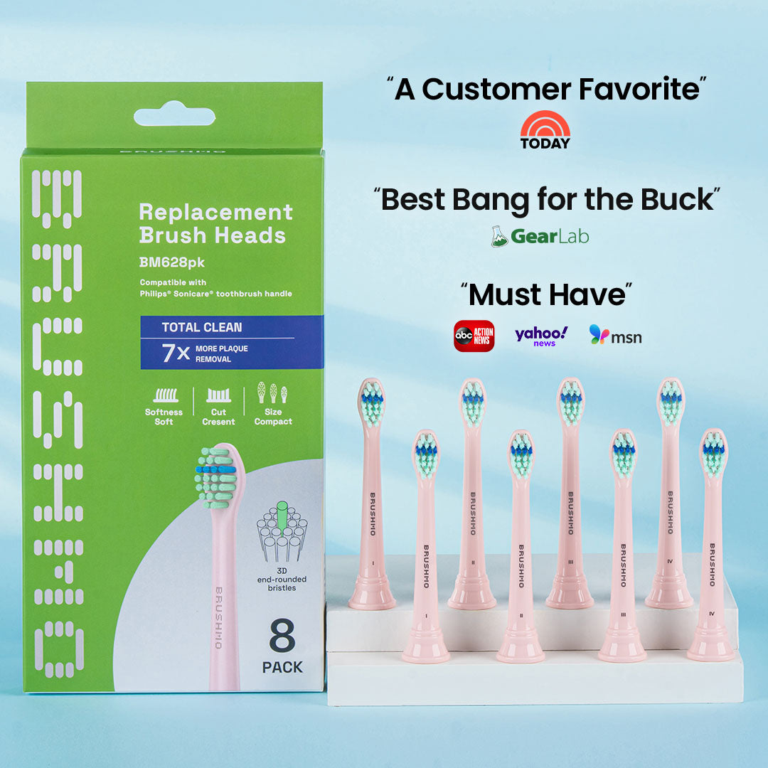 Compact Total Clean Replacement Toothbrush Heads Compatible with Philips Sonicare - 8 Pack, Pink