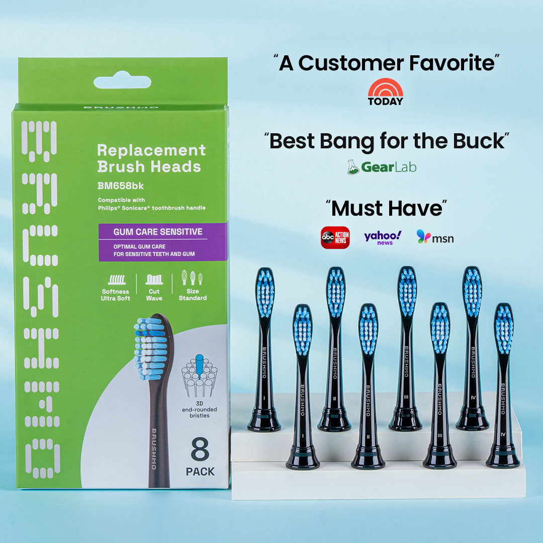 Gum Care Sensitive Replacement Toothbrush Heads Compatible with Philips Sonicare - 8 Pack, Black