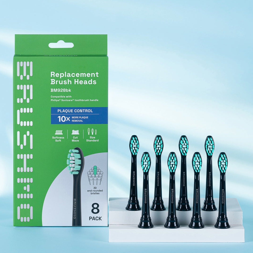 Plaque Control Replacement Toothbrush Heads Compatible with Philips Sonicare - 8 Pack, Black