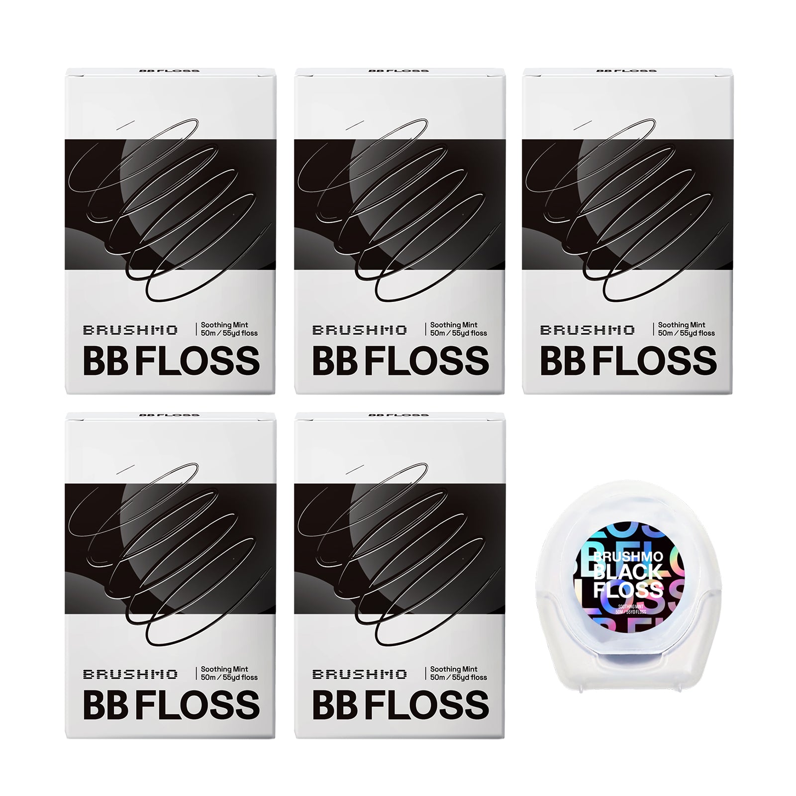 Brushmo Black Floss (BBFloss) Expanding Woven Dental Floss – 275YD, 5 Pack