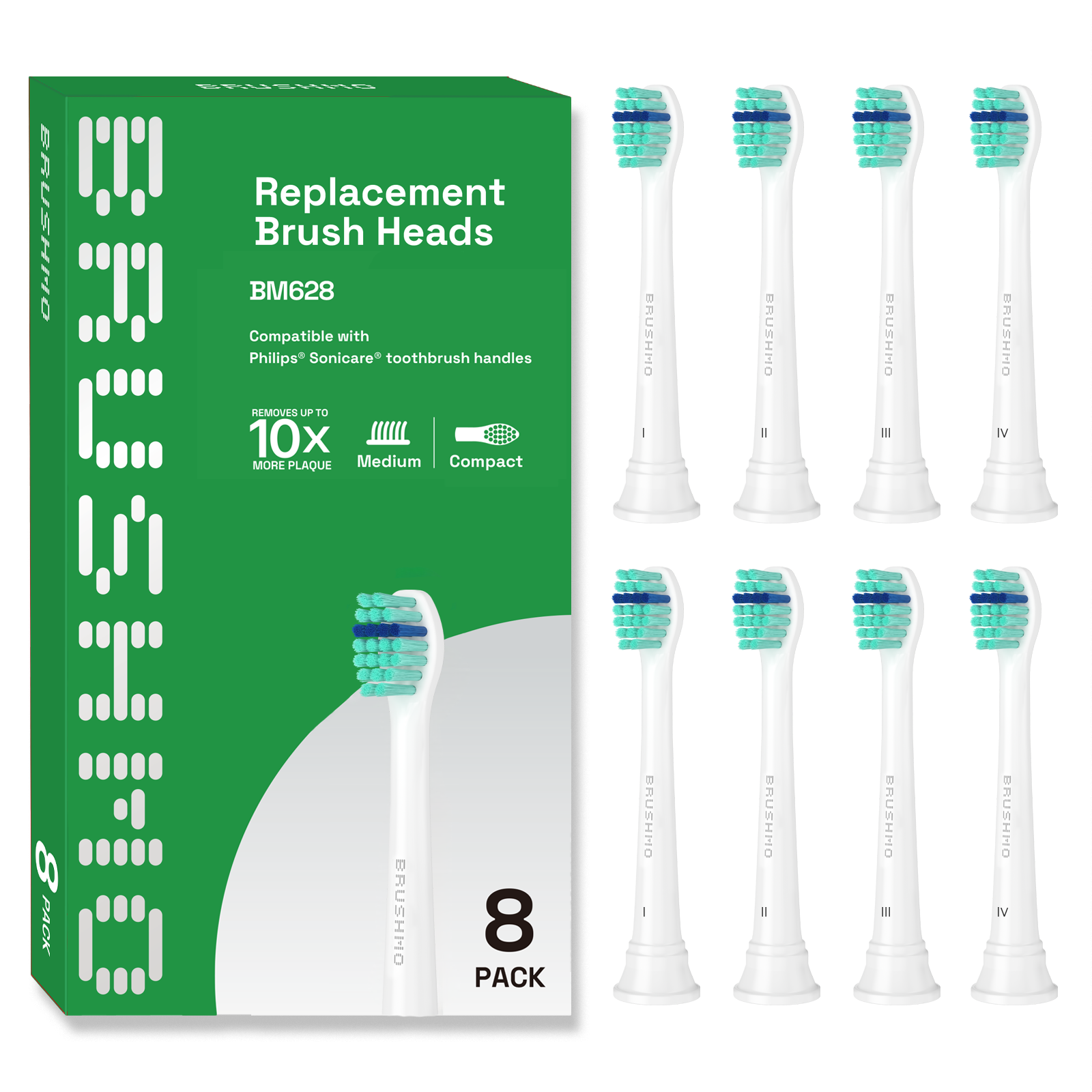 Compact Total Clean Replacement Toothbrush Heads Compatible with Philips Sonicare - 8 Pack, White
