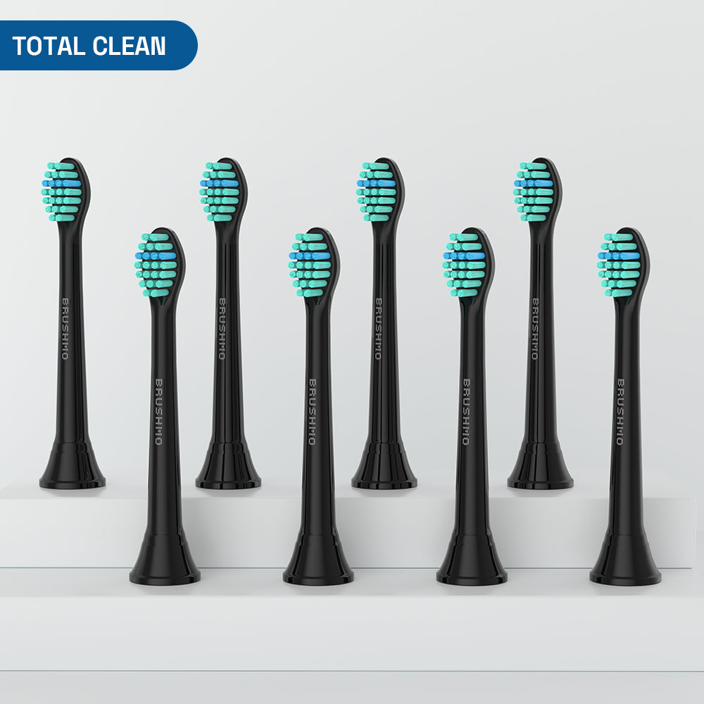 Compact Total Clean Replacement Toothbrush Heads Compatible with Philips Sonicare - 8 Pack, Black