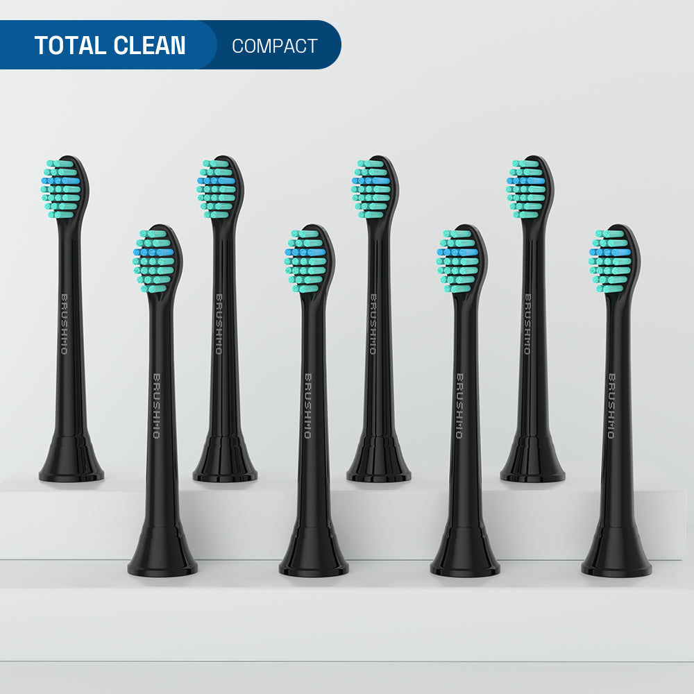 Replacement Toothbrush Heads Compatible with Philips Sonicare- Total Clean (8 Pack), Compact, Black