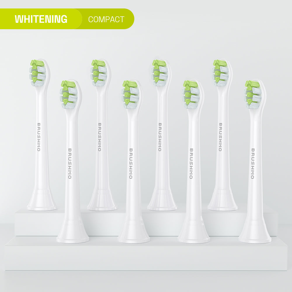 Compact Whitening Replacement Toothbrush Heads Compatible with Sonicare DiamondClean - 8 Pack, White