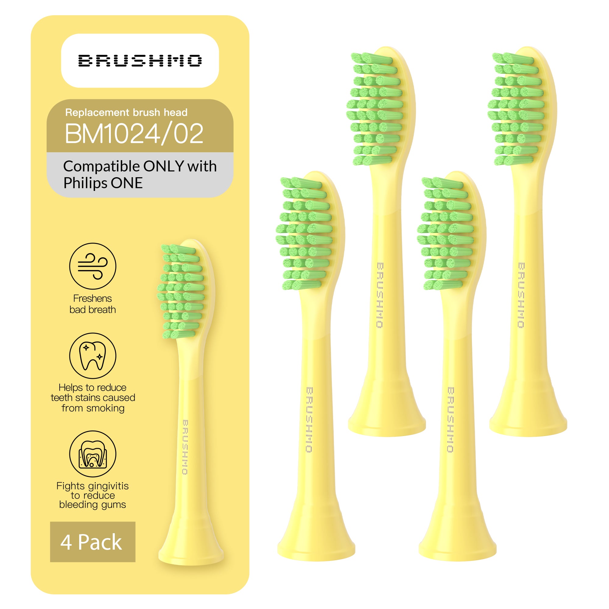Replacement Toothbrush Heads Compatible with Philips Sonicare One - 4 Pack, Mango