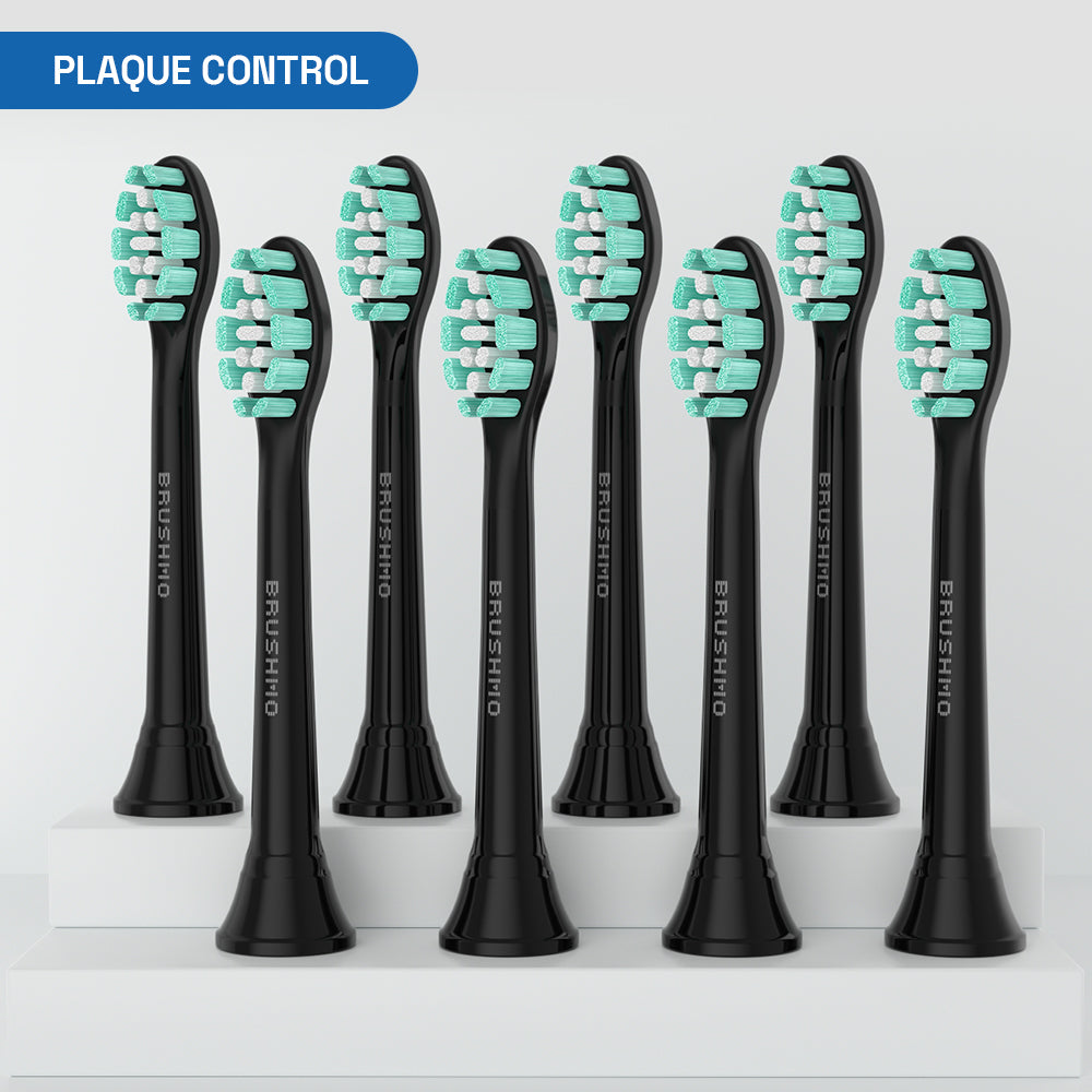 Plaque Control Replacement Toothbrush Heads Compatible with Philips Sonicare - 8 Pack, Black