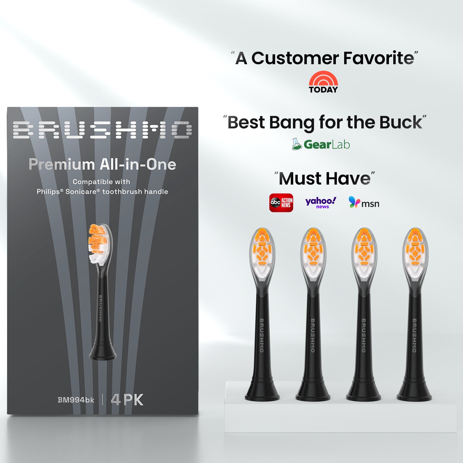 Replacement Toothbrush Heads Compatible with Philips Sonicare- All-in-One (4 Pack), Black