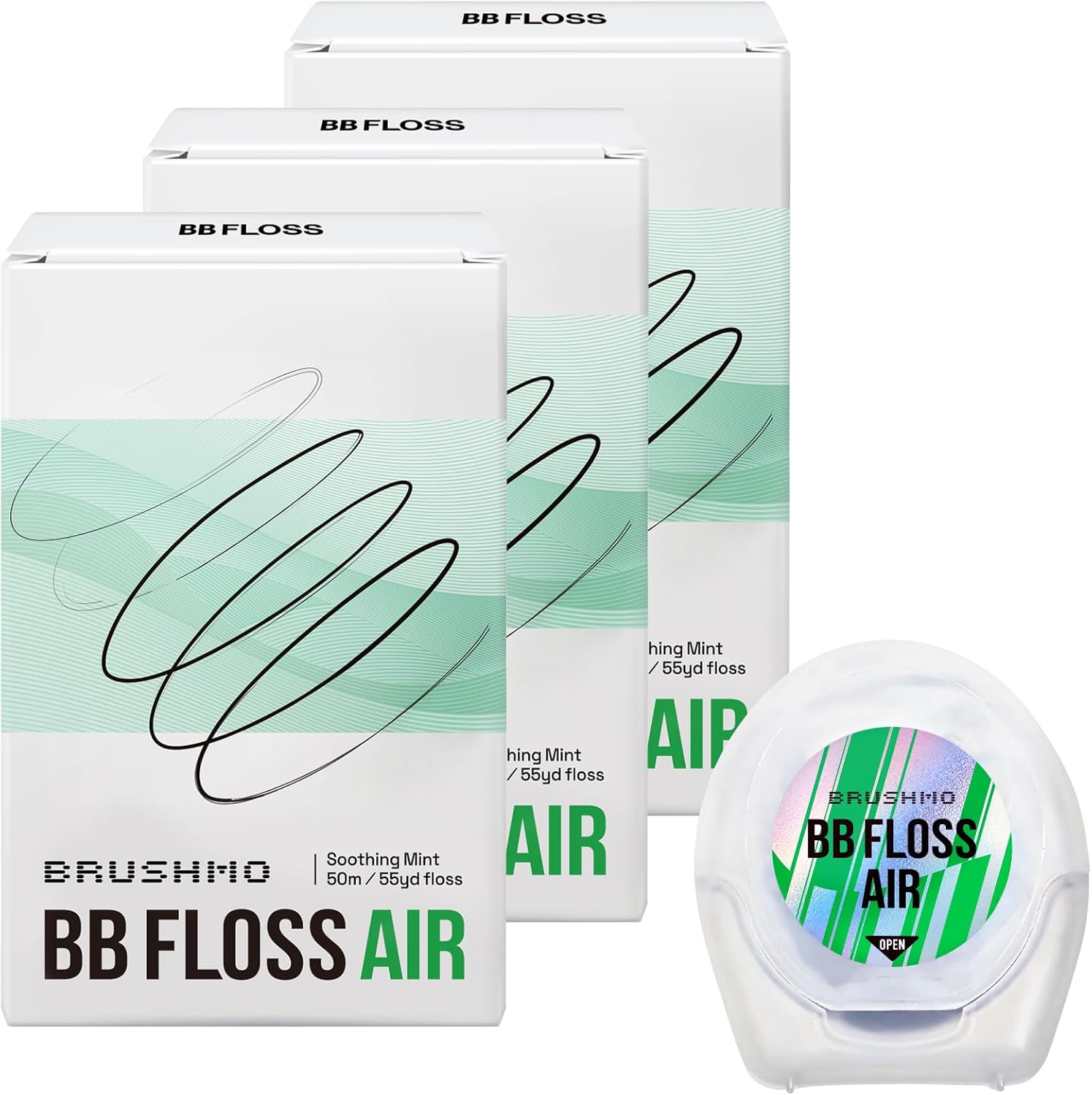 Award Winning Brushmo Black Floss (BBFloss) Expanding Woven Dental Floss AIR – 165YD, 3 Pack