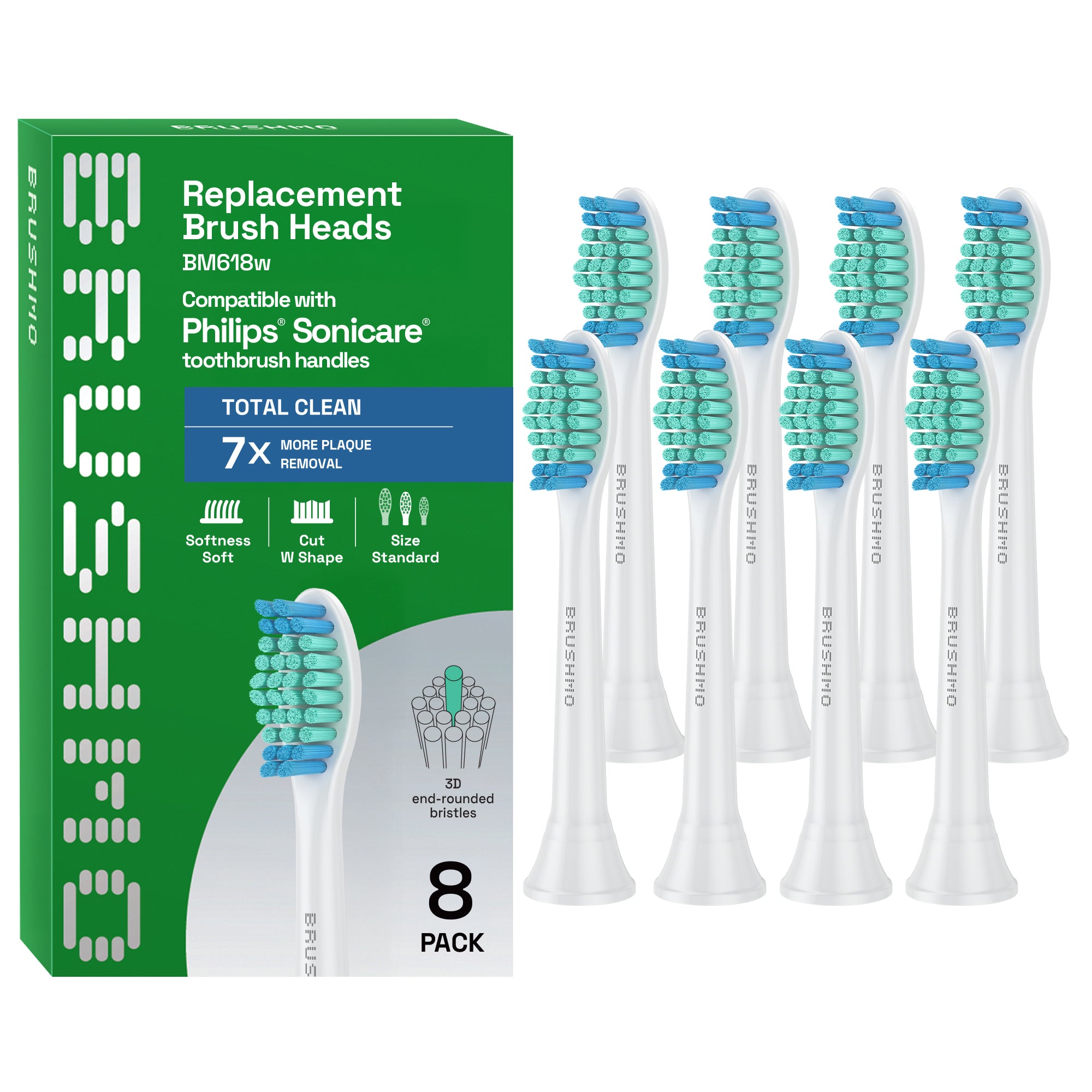 Total Clean Replacement Toothbrush Heads Compatible with Philips Sonicare Electric Toothbrush - 8 Pack, White