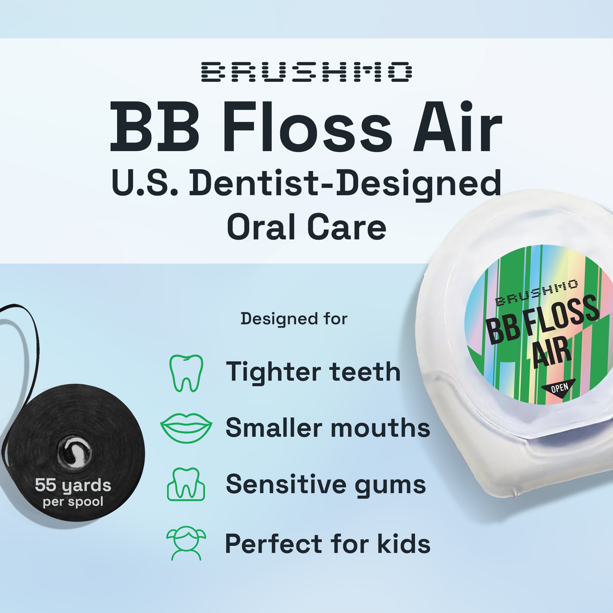 Brushmo Black Floss (BBFloss) Expanding Woven Dental Floss AIR – 55YD, 1 Pack