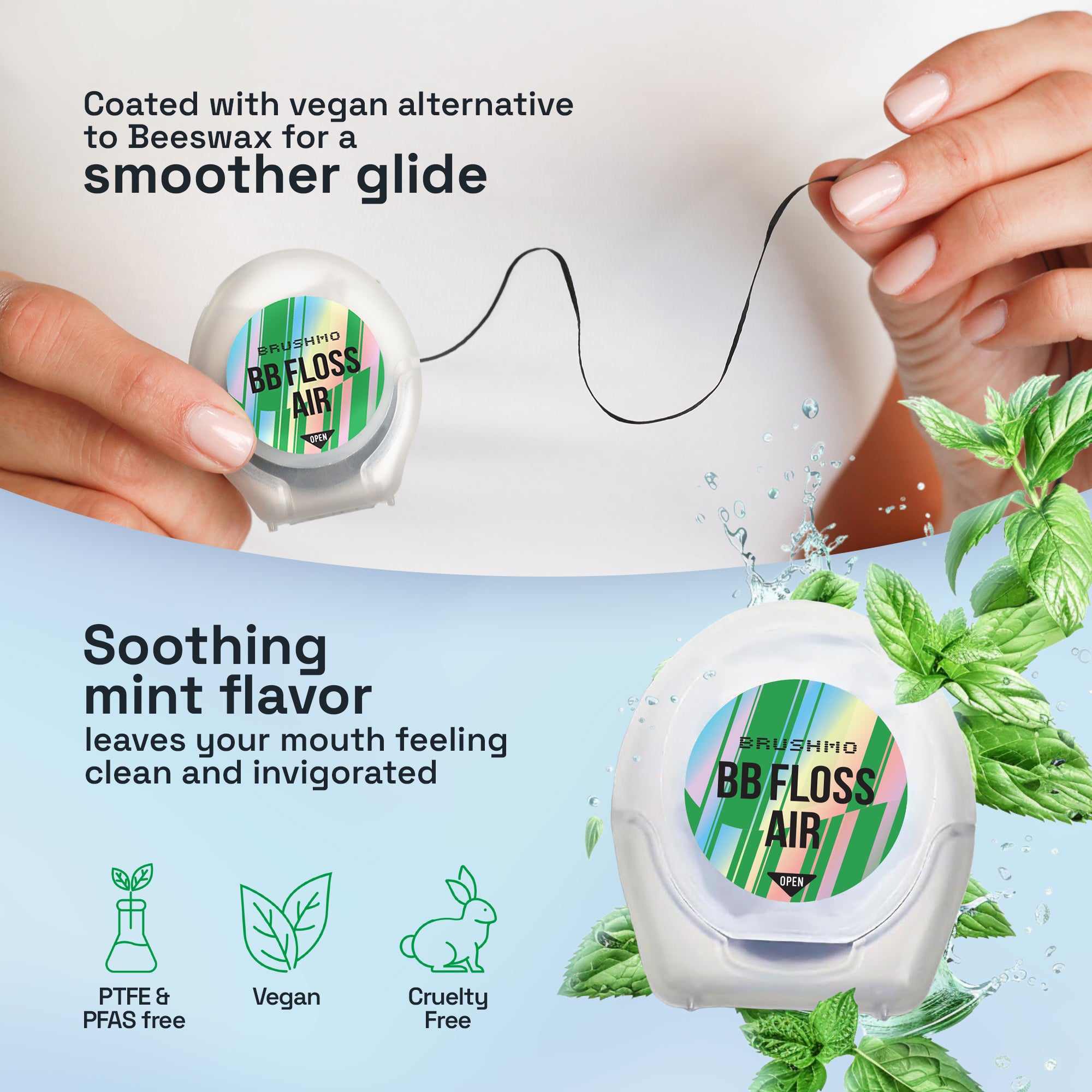 Brushmo Black Floss (BBFloss) Expanding Woven Dental Floss AIR – 165YD, 3 Pack