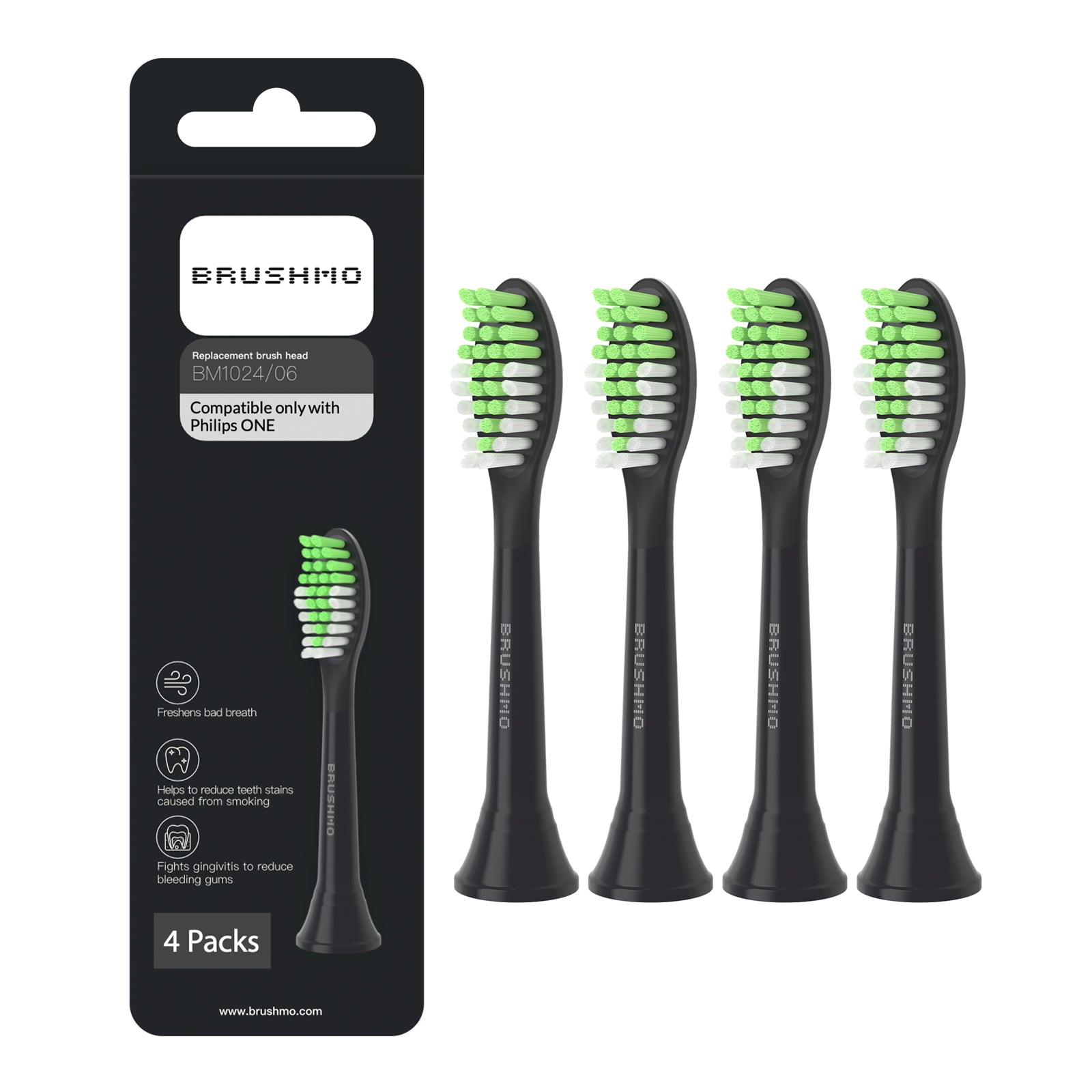 Replacement Toothbrush Heads Compatible with Philips Sonicare One, 4 Pack, Shadow Black