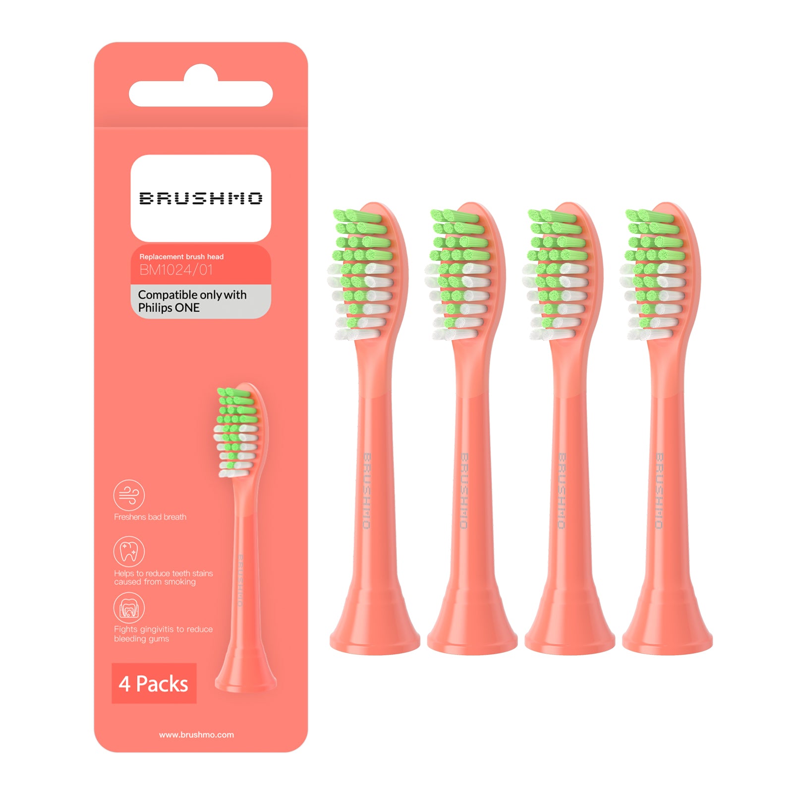 Replacement Toothbrush Heads Compatible with Philips Sonicare One, 4 Pack, Miami Coral