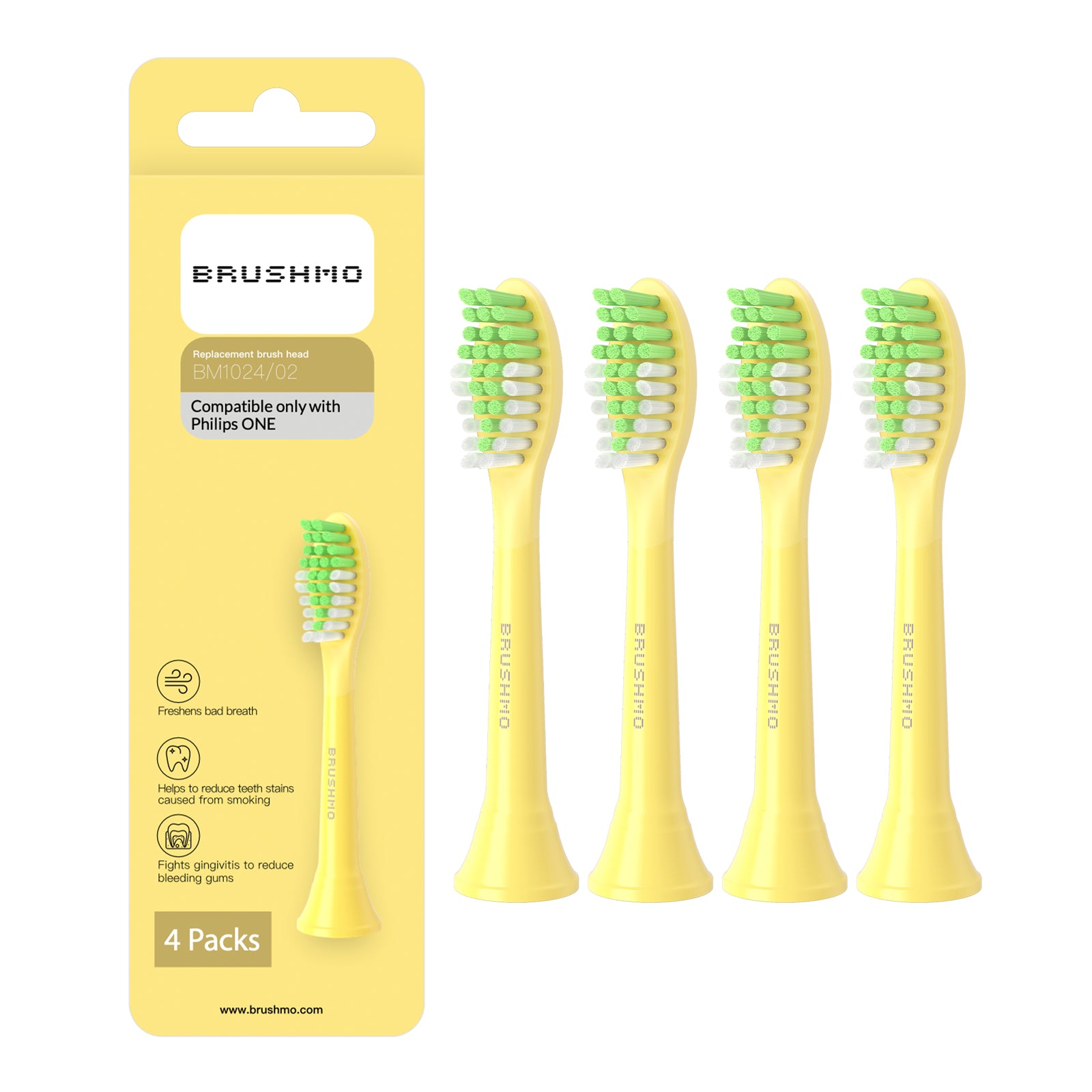 Replacement Toothbrush Heads Compatible with Philips Sonicare One, 4 Pack, Mango