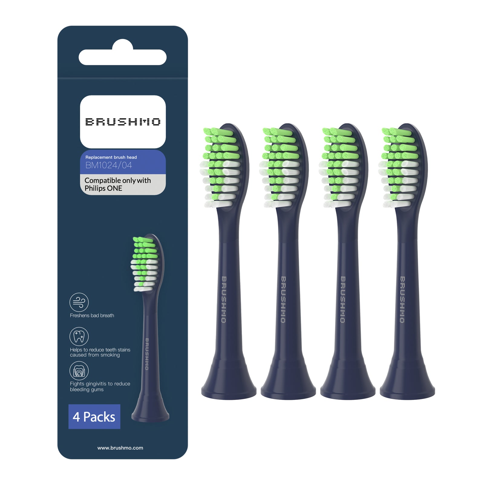 Replacement Toothbrush Heads Compatible with Philips Sonicare One, 4 Pack, Midnight Navy Blue