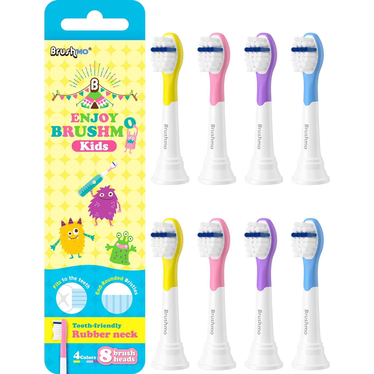 Kids Compact Replacement Toothbrush Heads Compatible with Sonicare for Kids - 8 Pack, Assorted Colors