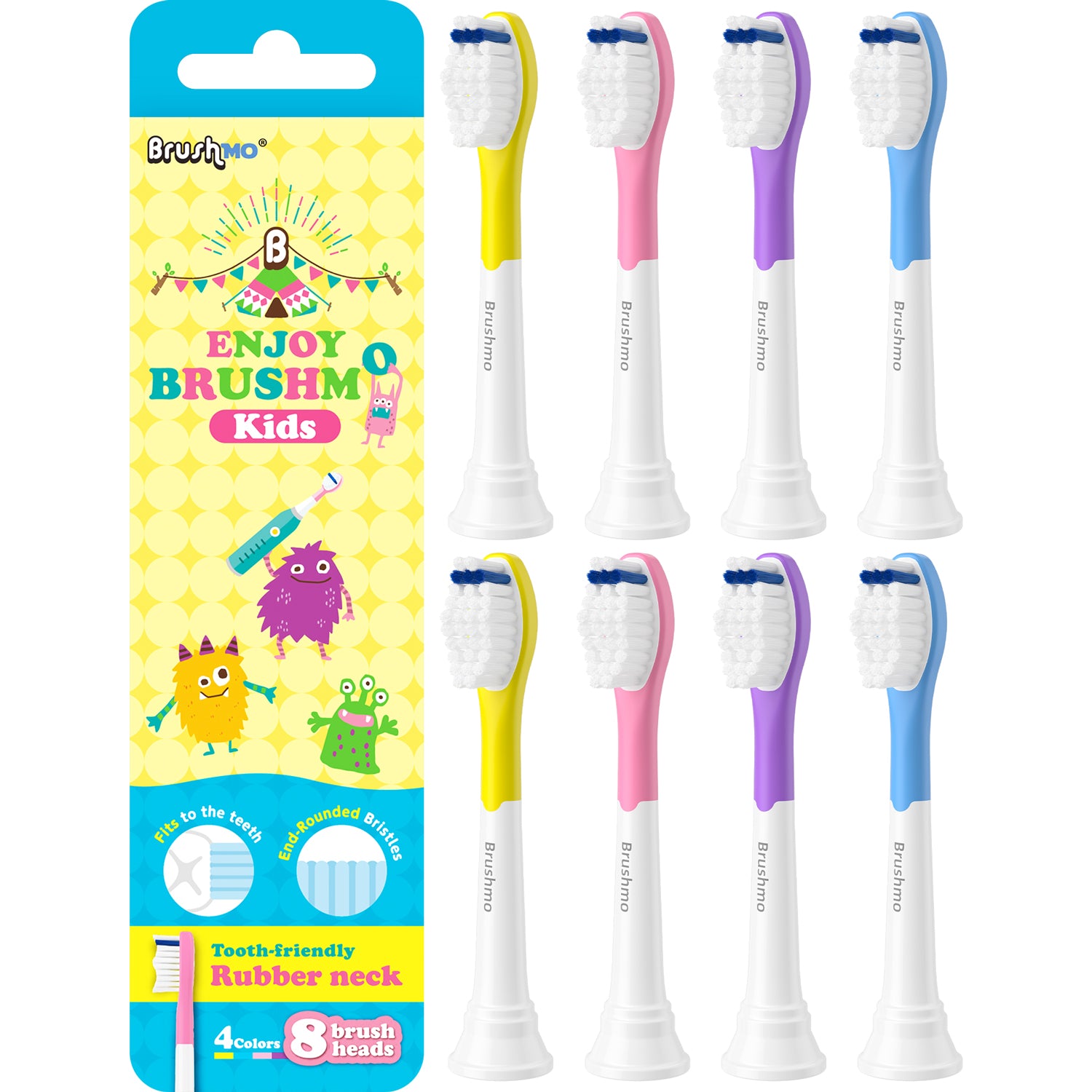 Kids Replacement Toothbrush Heads Compatible with Sonicare for Kids - 8 Pack, Assorted Colors