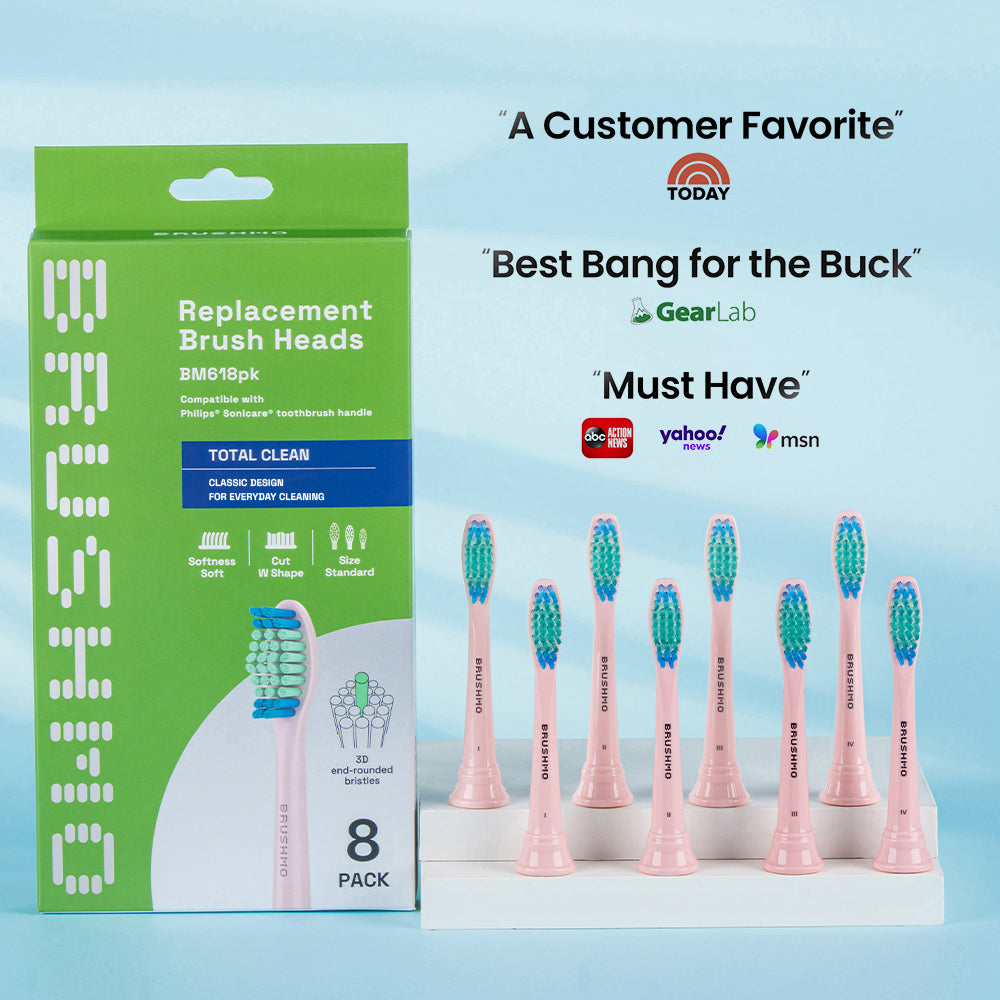 Replacement Toothbrush Heads Compatible with Philips Sonicare- Total Clean (8 Pack), Pink