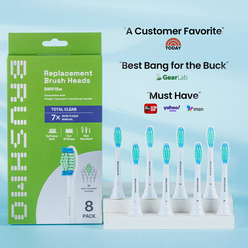 Total Clean Replacement Toothbrush Heads Compatible with Philips Sonicare Electric Toothbrush - 8 Pack, White