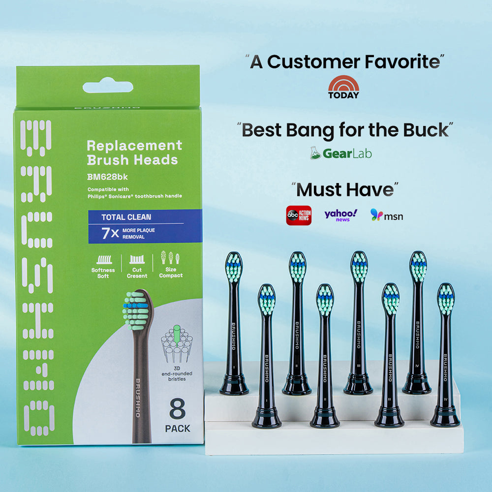 Compact Total Clean Replacement Toothbrush Heads Compatible with Philips Sonicare - 8 Pack, Black