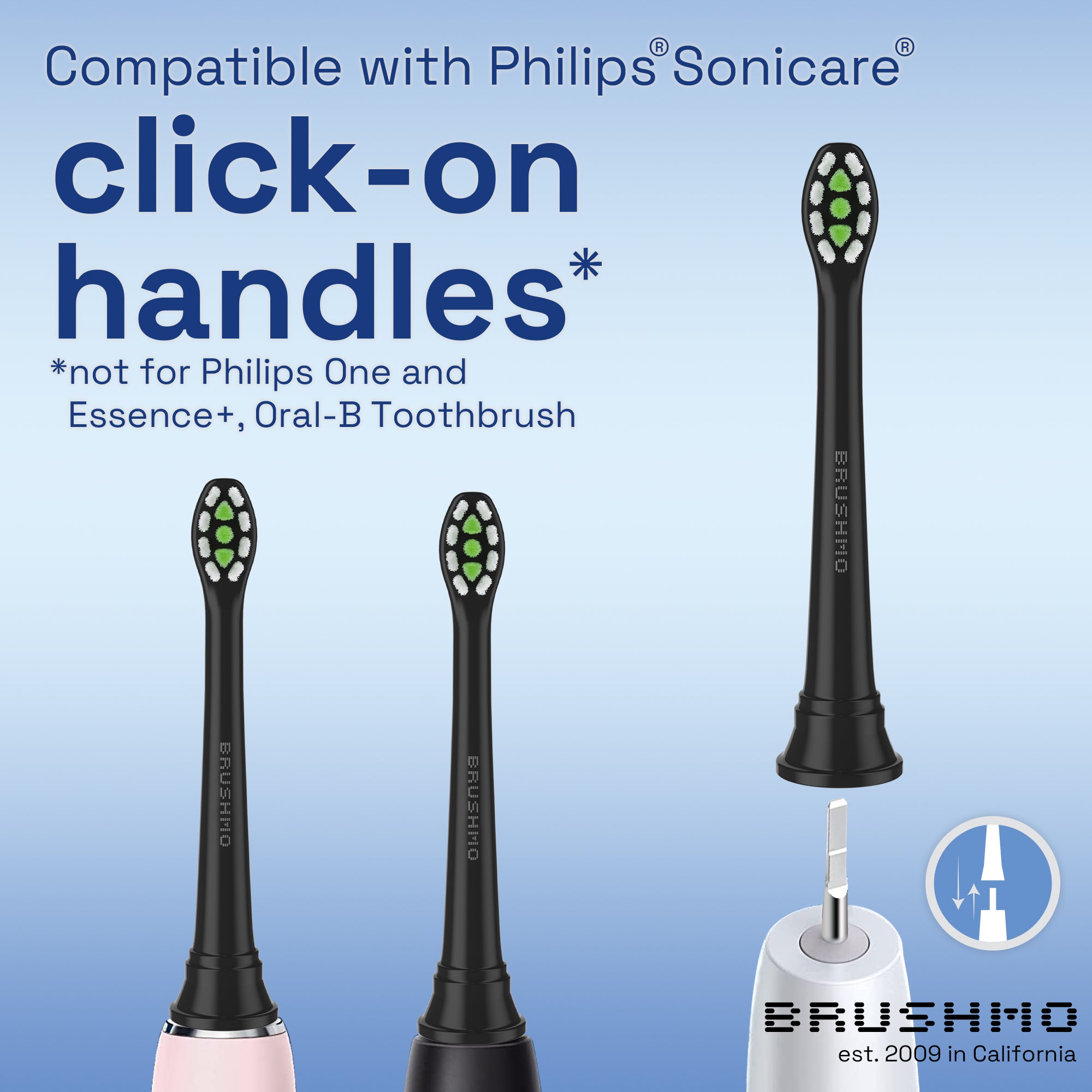 Compact Whitening Replacement Toothbrush Heads Compatible with Philips Sonicare DiamondClean - 8 Pack, Black