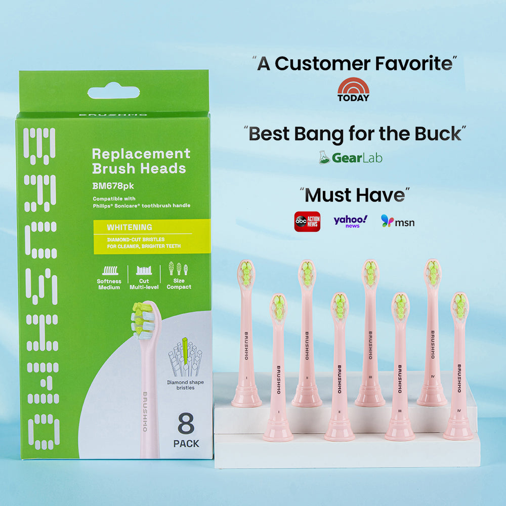 Compact Whitening Replacement Toothbrush Heads Compatible with Sonicare DiamondClean - 8 Pack, Pink