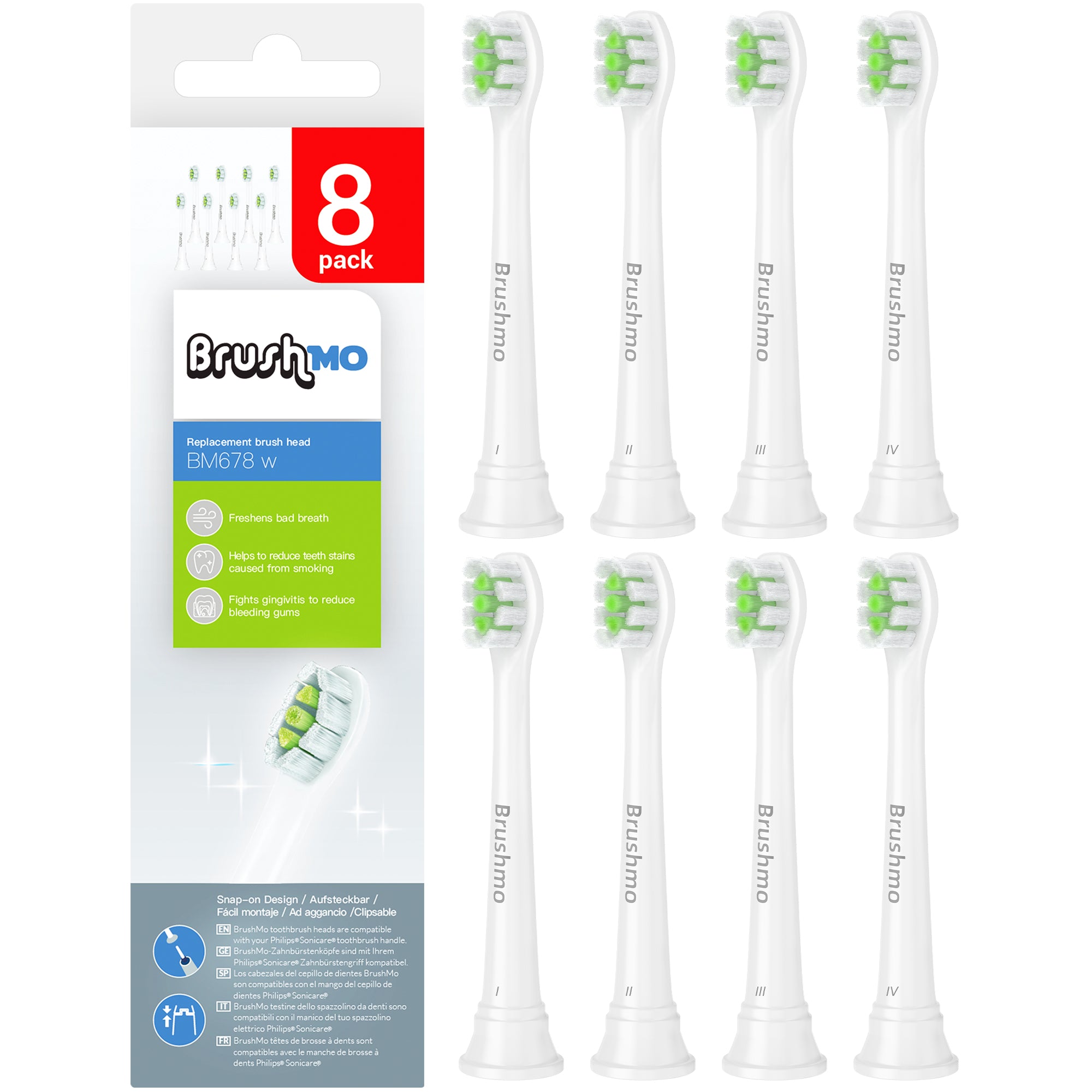 Replacement Toothbrush Heads Compatible with Sonicare DiamondClean HX6072, White 8 Pack Compact