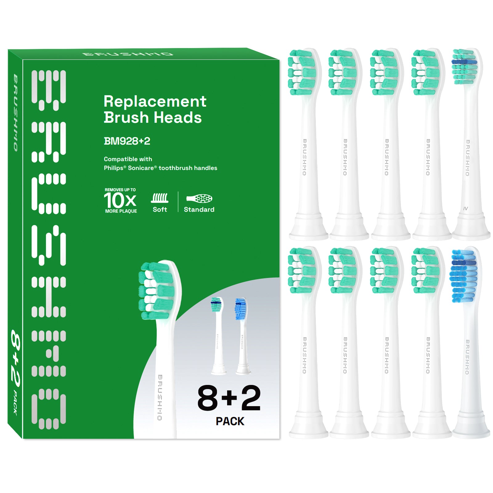 Plaque Control Variety Replacement Toothbrush Heads Compatible with Philips Sonicare - Combo, White