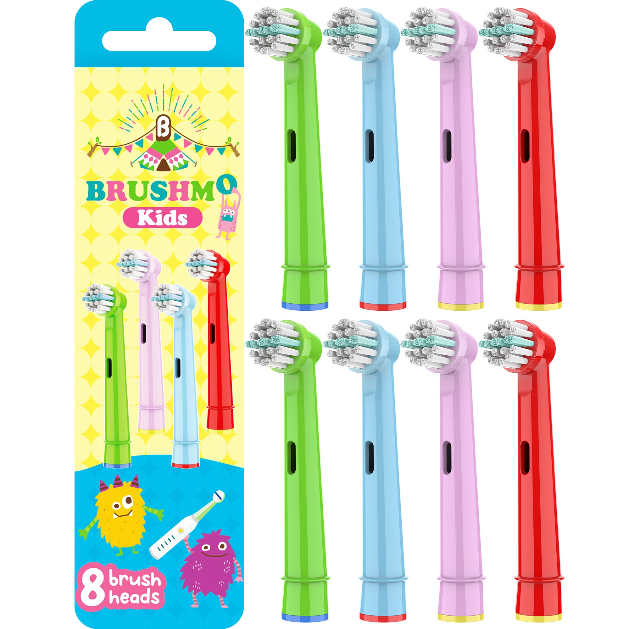 Kids Compact Replacement Toothbrush Heads Compatible with Oral-B Kids - 8 Pack, Assorted Colors