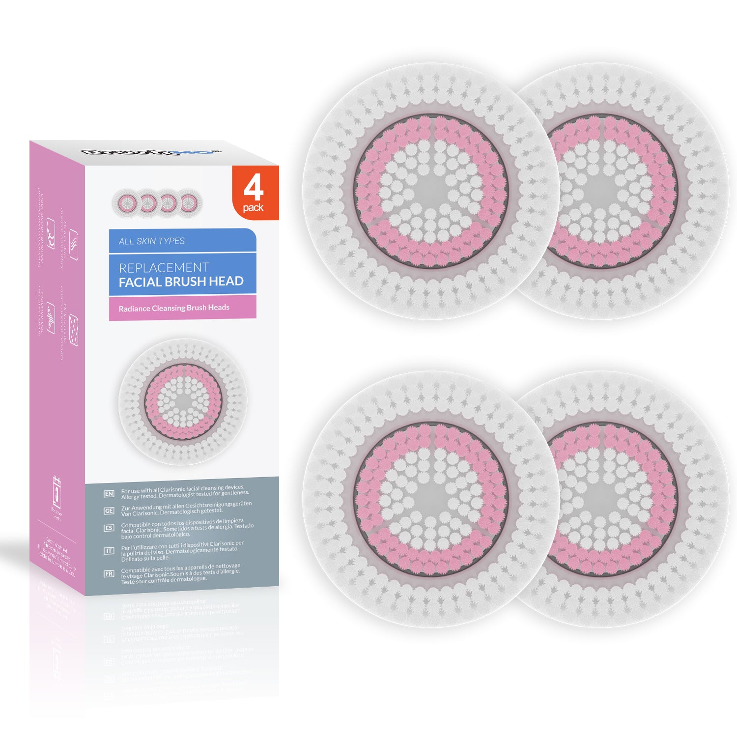 Replacement Facial Cleansing Brush Heads for Clarisonic- Radiance Cleansing, 4 Pack