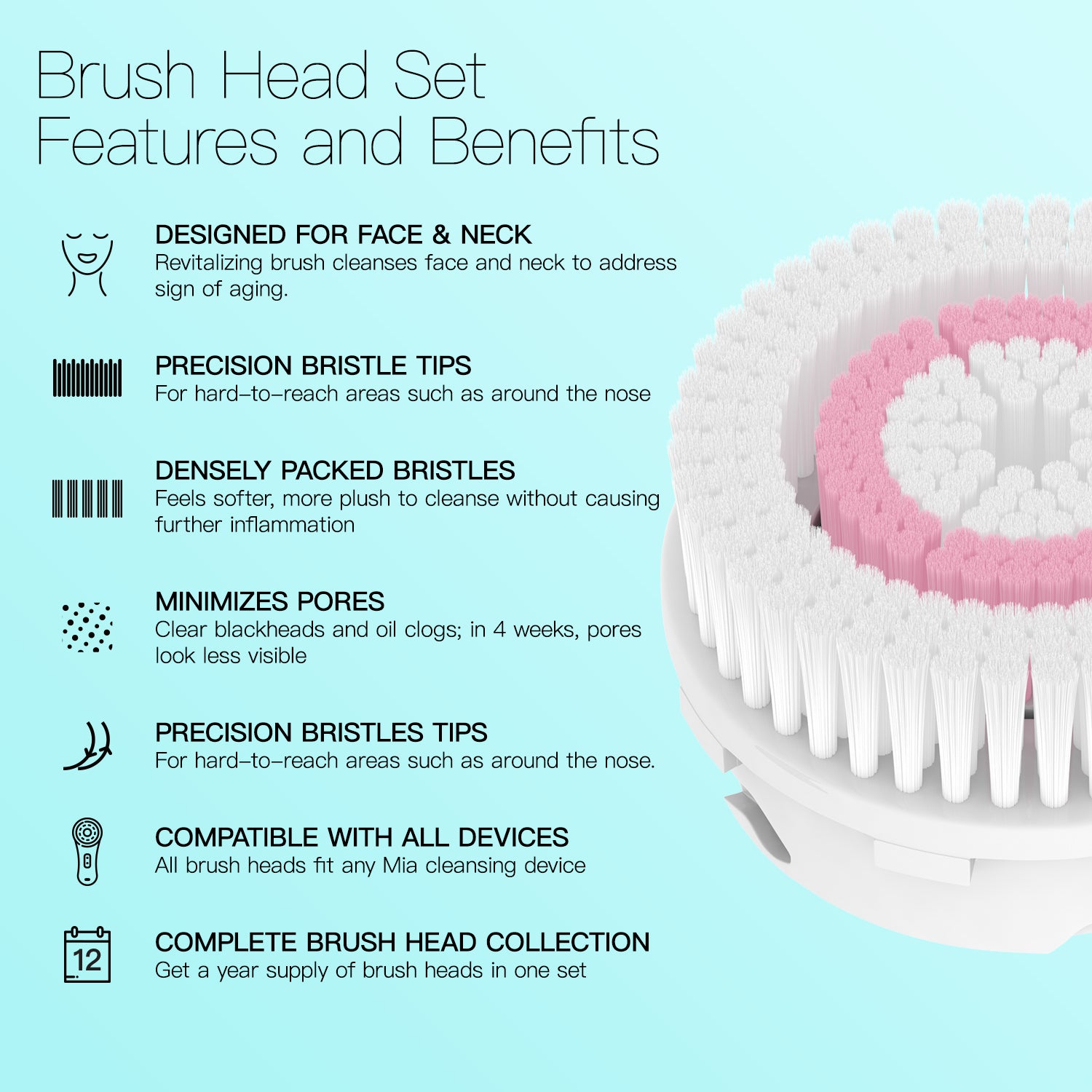 Replacement Facial Cleansing Brush Heads for Clarisonic- Radiance Cleansing, 4 Pack