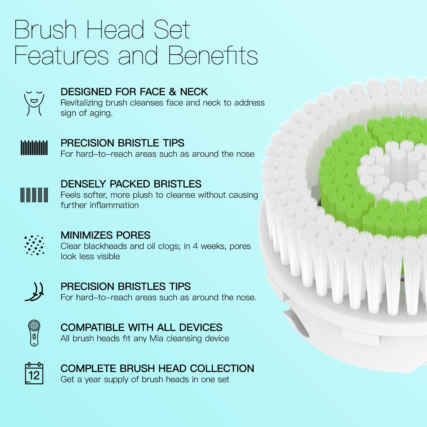 Replacement Facial Cleansing Brush Heads for Clarisonic- Acne Cleanse, 4 Pack