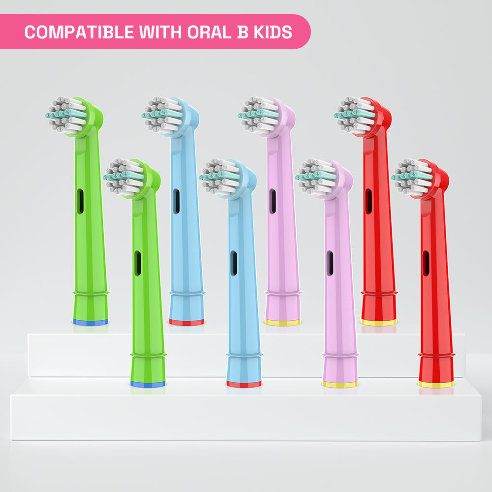 Replacement Toothbrush Heads Compatible with Oral-B Kids Compact (8 Pack)- Assorted Colors
