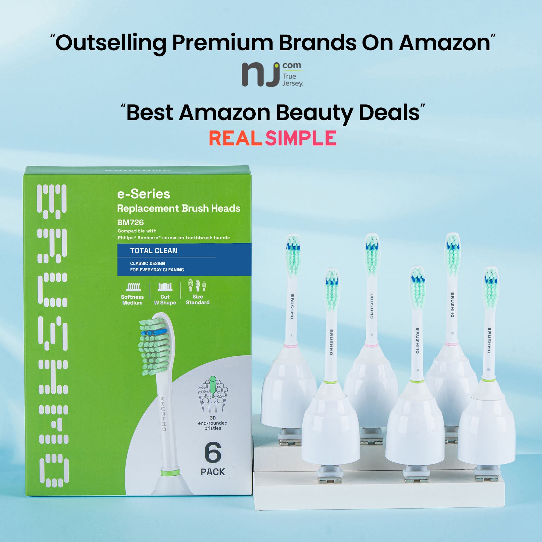 Replacement Toothbrush Heads Compatible with Philips Sonicare e-Series- Total Clean (6 Pack), White