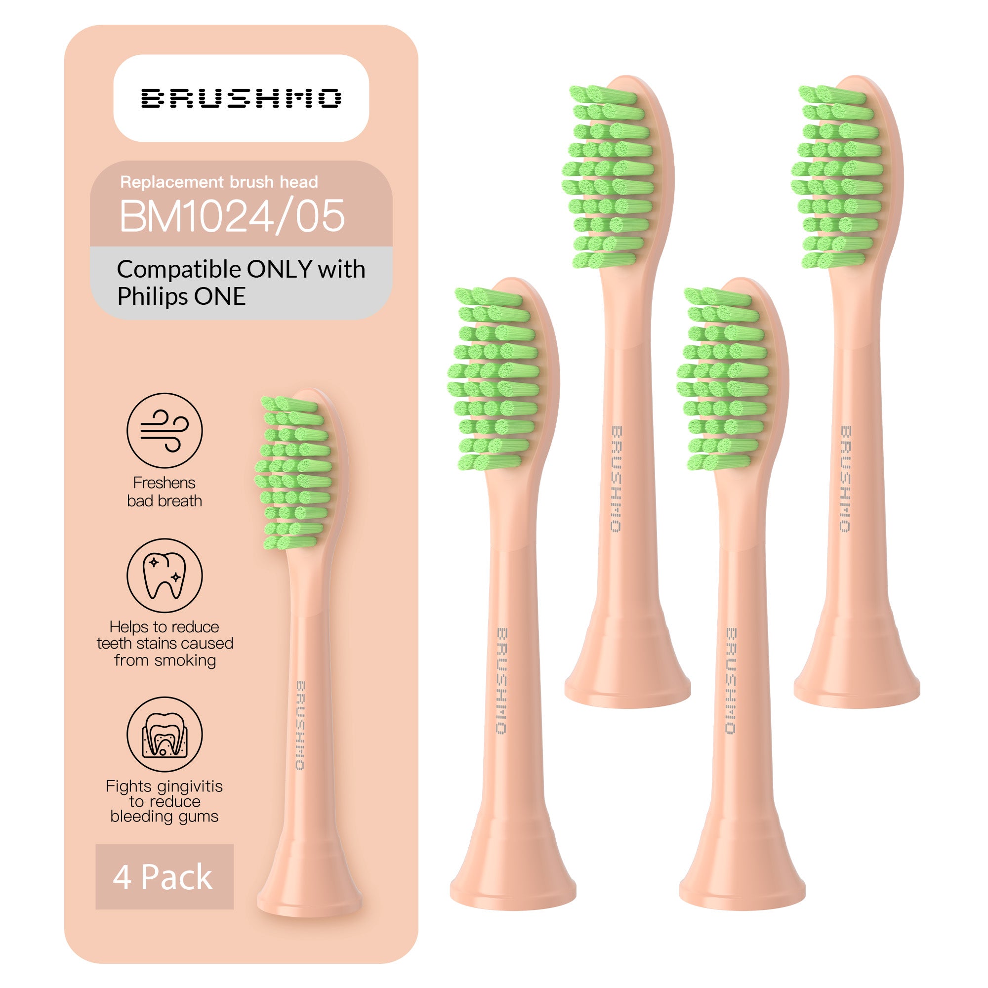 Replacement Toothbrush Heads Compatible with Philips Sonicare One - 4 Pack, Shimmer