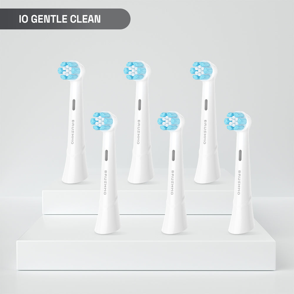 Gentle Clean Replacement Toothbrush Heads Compatible with Oral B iO Series- Plaque Removal, Gum Care, Standard (6 pack), White