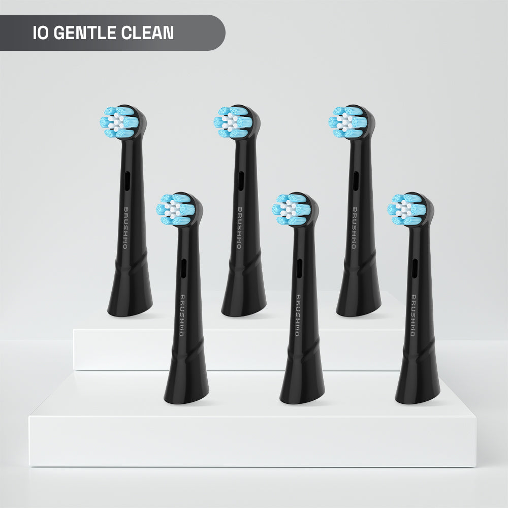 Gentle Clean Replacement Toothbrush Heads Compatible with Oral B iO Series- Plaque Removal, Gum Care, Standard (6 pack), Black