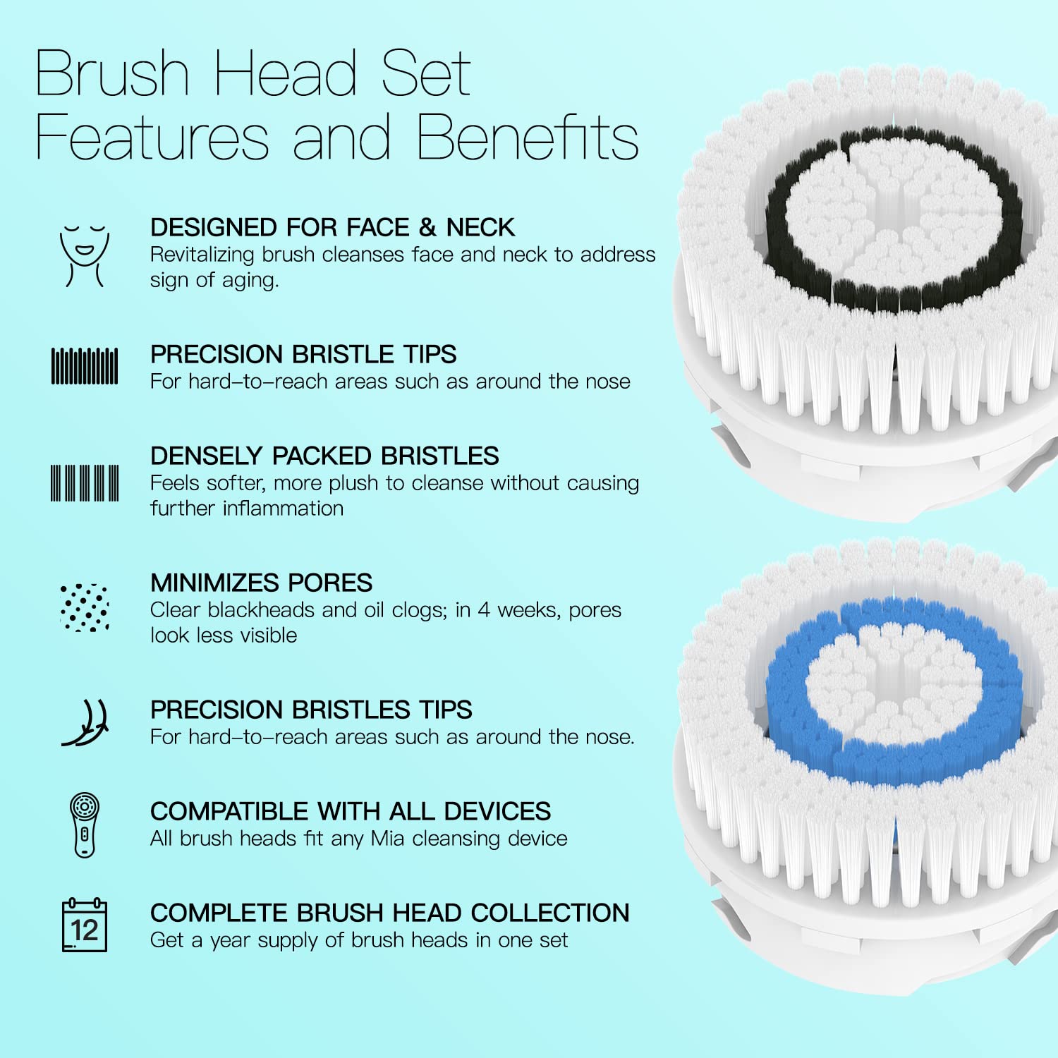 Replacement Facial Cleansing Brush Heads for Clarisonic - Combo, 4 Pack
