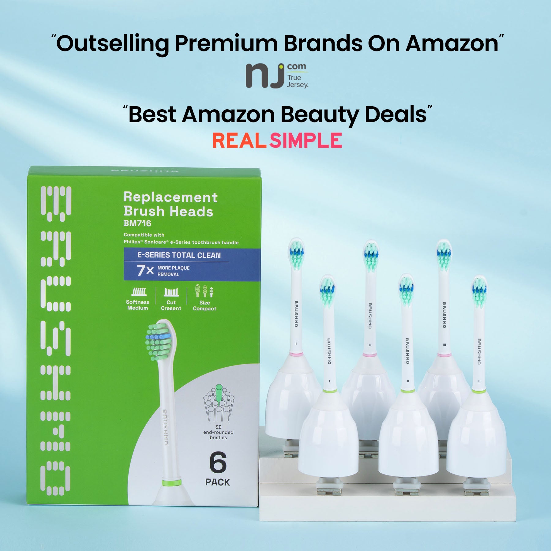 Replacement Toothbrush Heads Compatible with Philips Sonicare e-Series- Total Clean (6 Pack), Compact, White