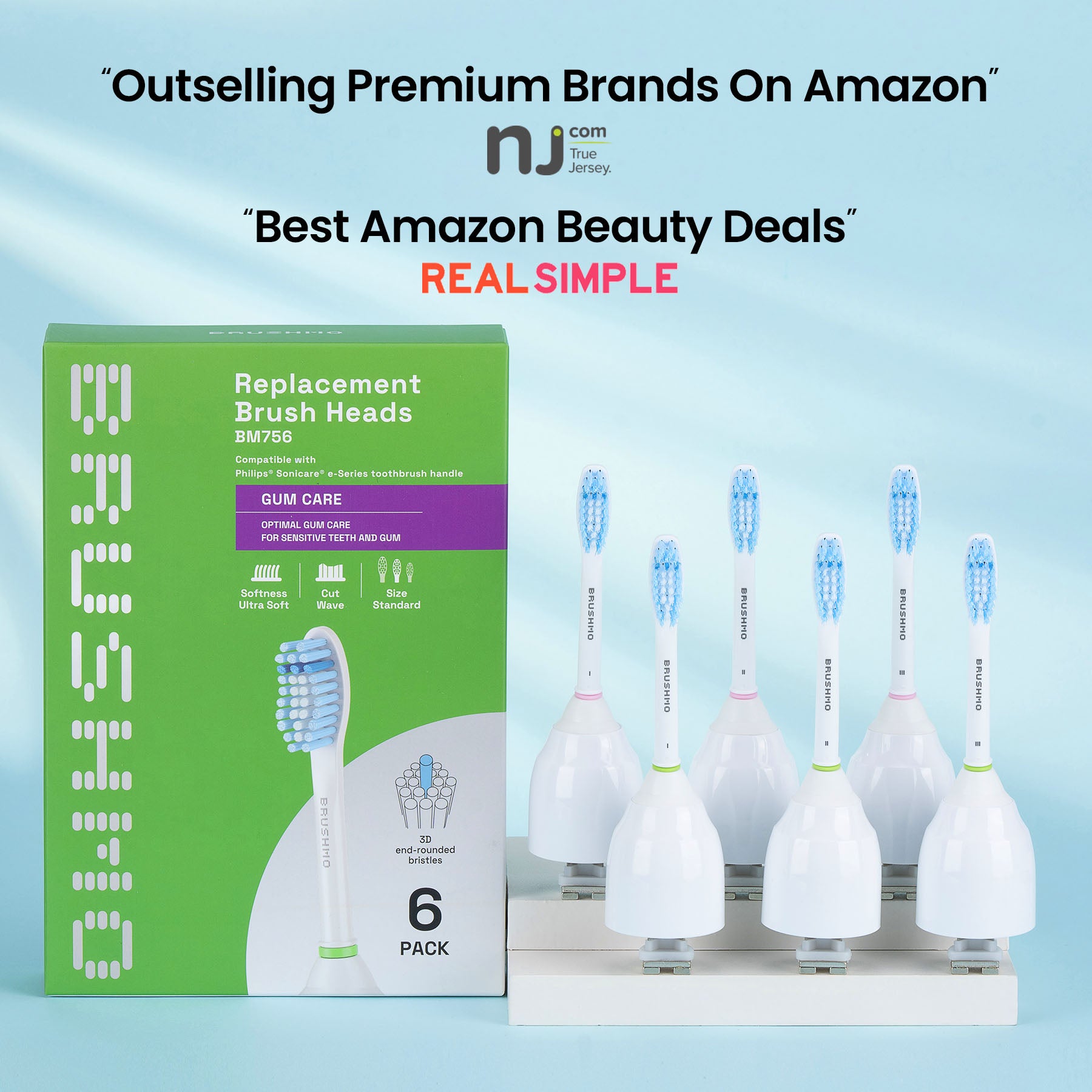 Replacement Toothbrush Heads Compatible with Philips Sonicare e-Series- Sensitive (6 Pack), White