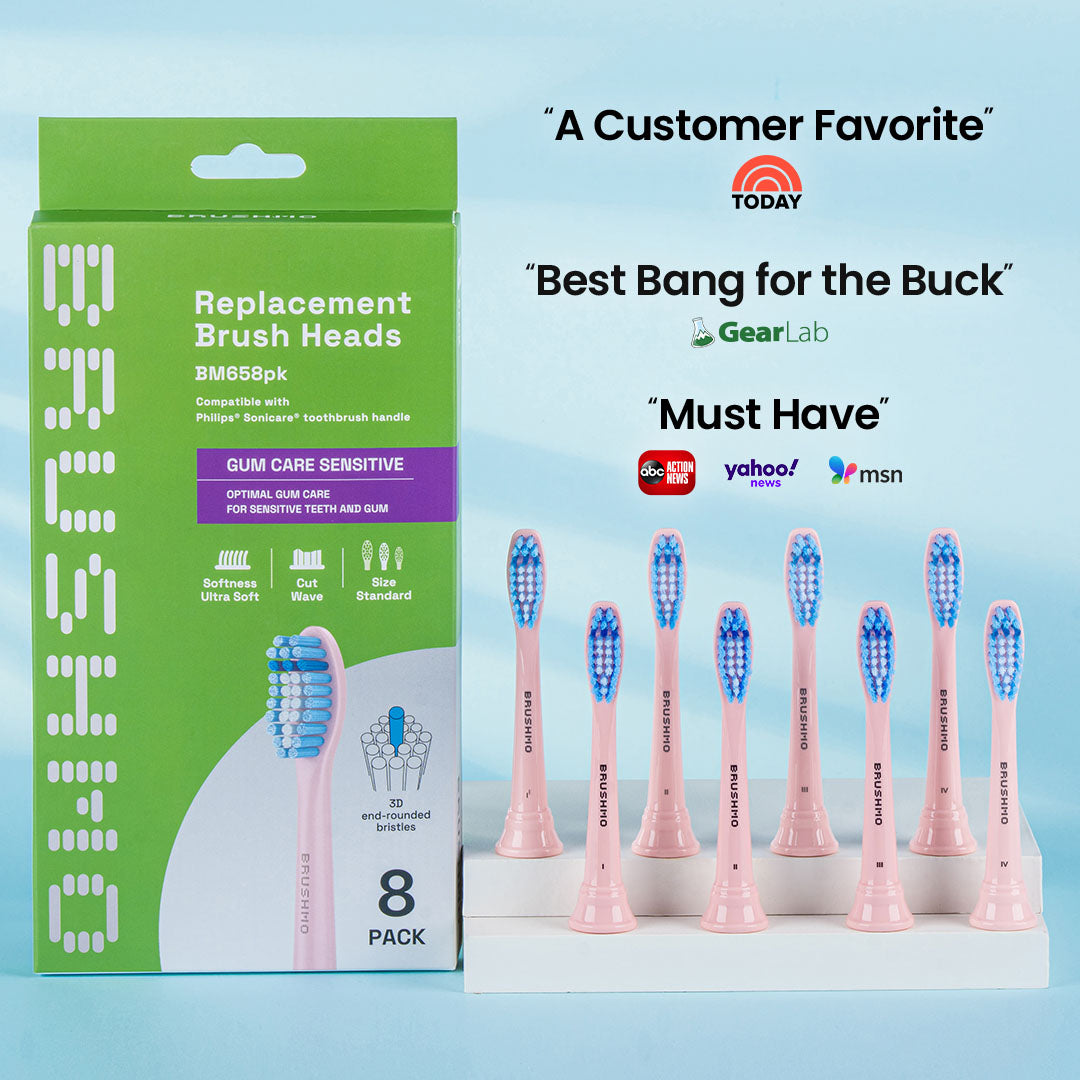 Gum Care Sensitive Replacement Toothbrush Heads Compatible with Philips Sonicare - 8 Pack, Pink