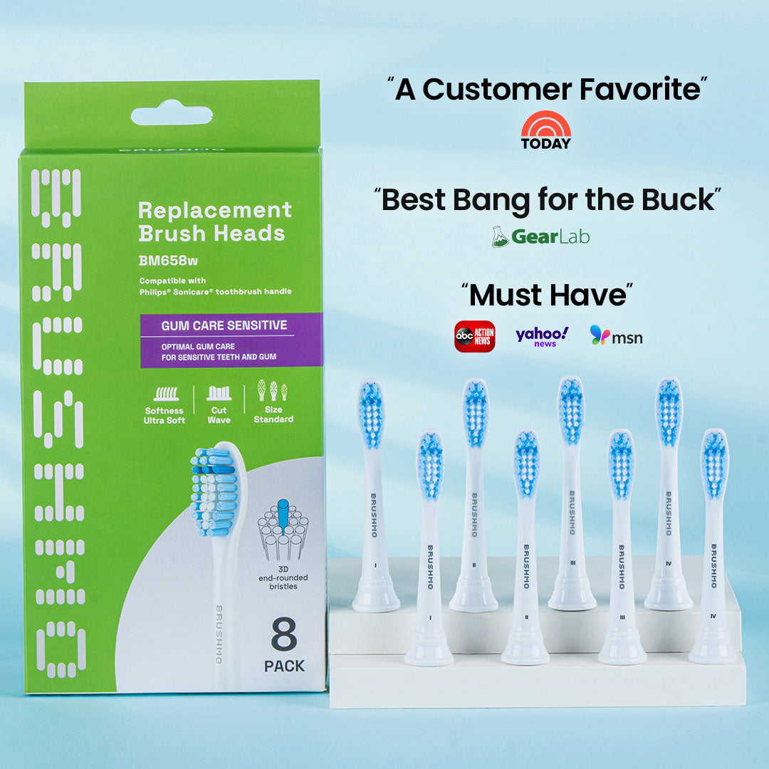 Gum Care Sensitive Replacement Toothbrush Heads Compatible with Philips Sonicare - 8 Pack, White