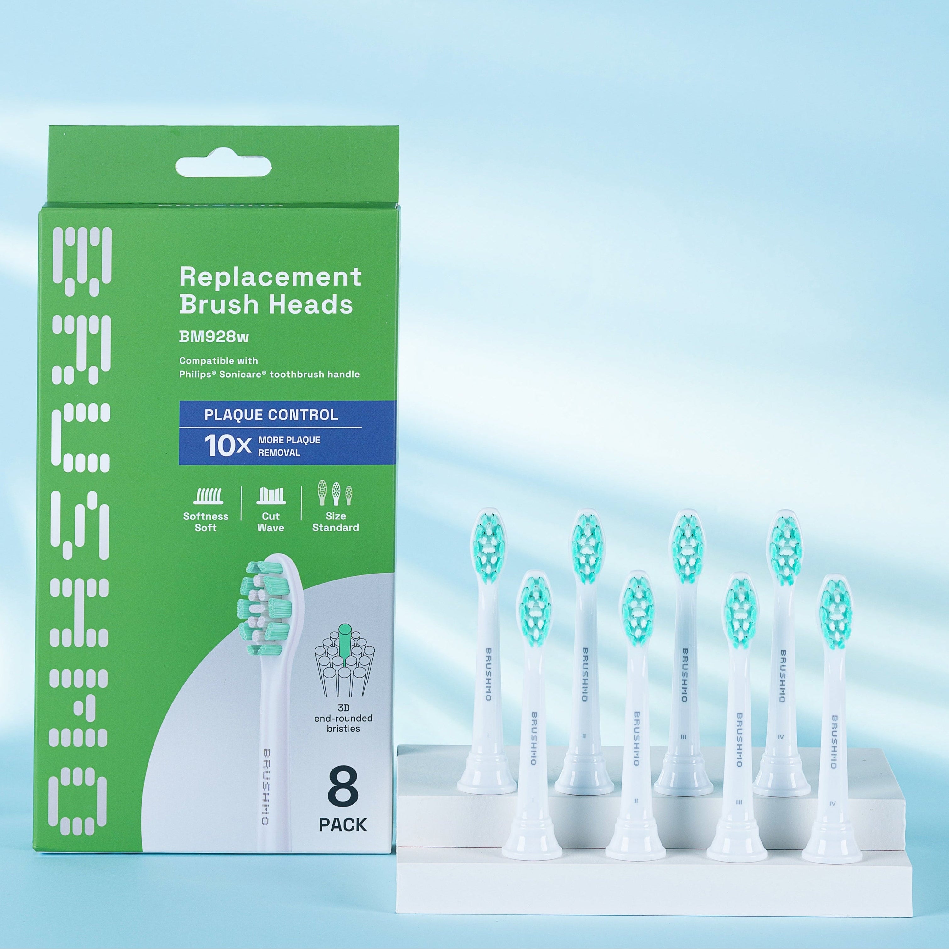 Plaque Control Replacement Toothbrush Heads Compatible with Philips Sonicare - 8 Pack, White