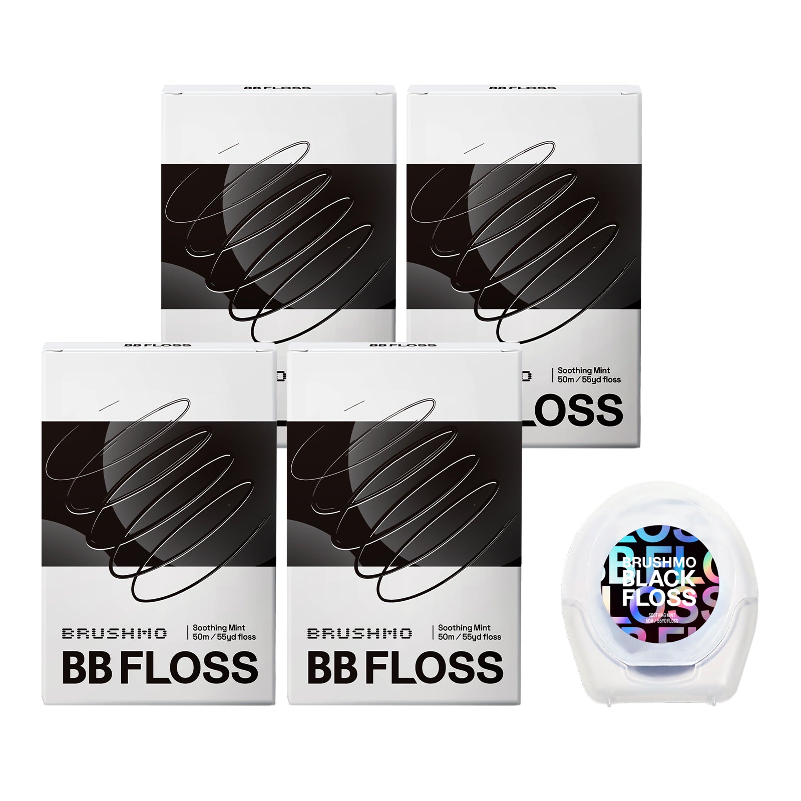 Expanding Woven Dental Floss – Black BB Floss, 220YD, 4 Pack, Soothing Mint