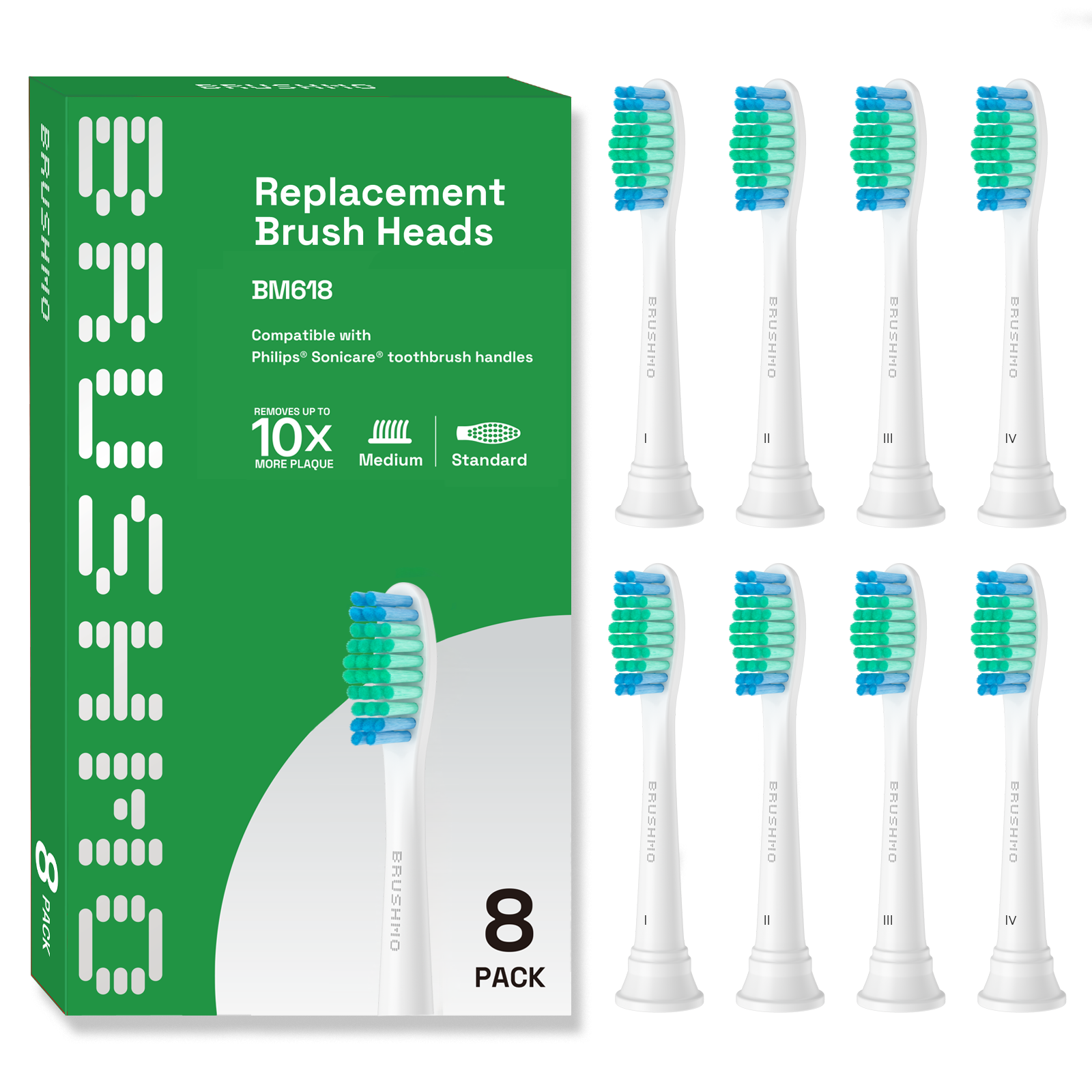 Total Clean Replacement Toothbrush Heads Compatible with Philips Sonicare Electric Toothbrush HX6013/HX6015, 8 Pack, White