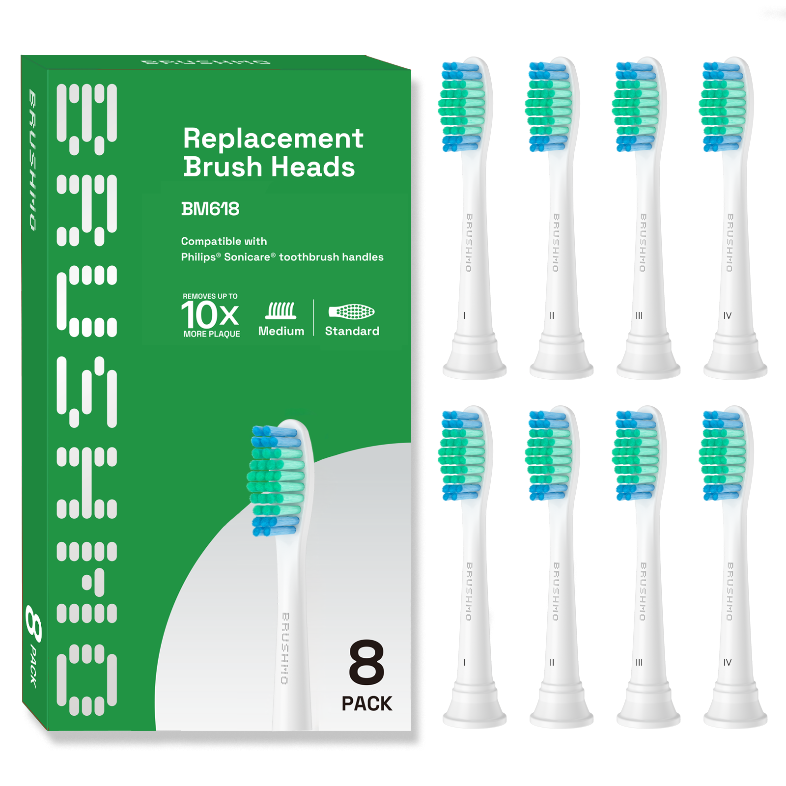 Total Clean Replacement Toothbrush Heads Compatible with Philips Sonicare Electric Toothbrush - 8 Pack, White