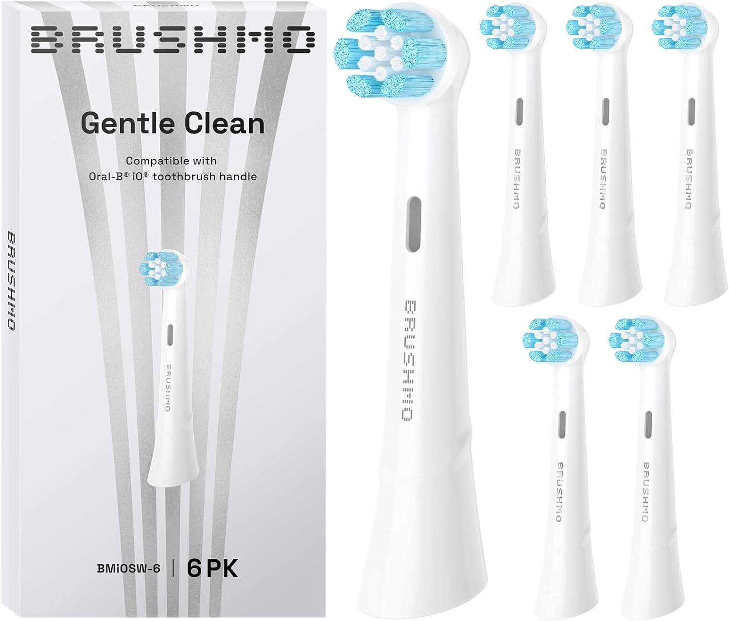 Gentle Clean Replacement Toothbrush Heads Compatible with Oral B iO Series- Plaque Removal, Gum Care, Standard (6 pack), White