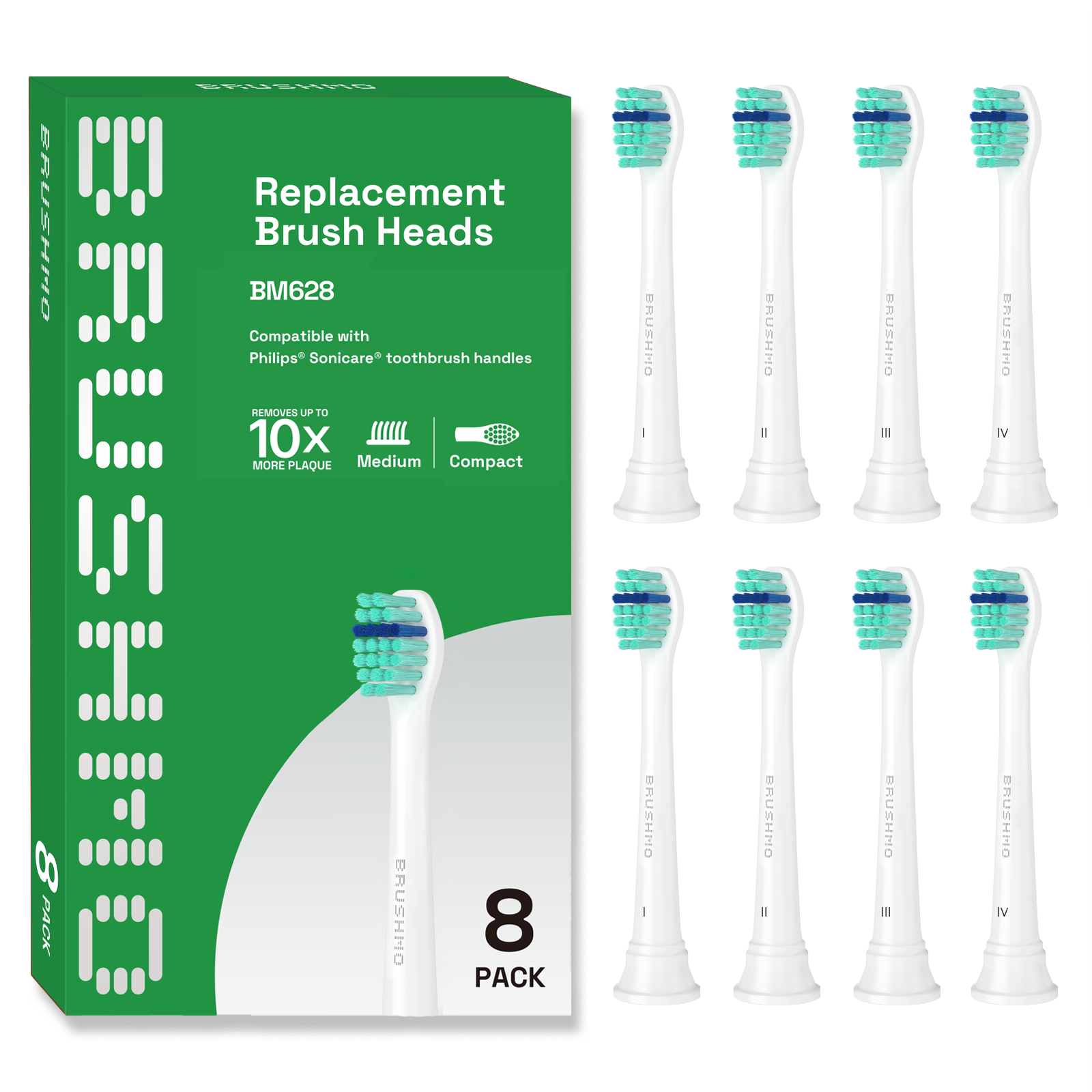 Compact Total Clean Replacement Toothbrush Heads Compatible with Philips Sonicare Electric Toothbrush HX6023, 8 Pack, White